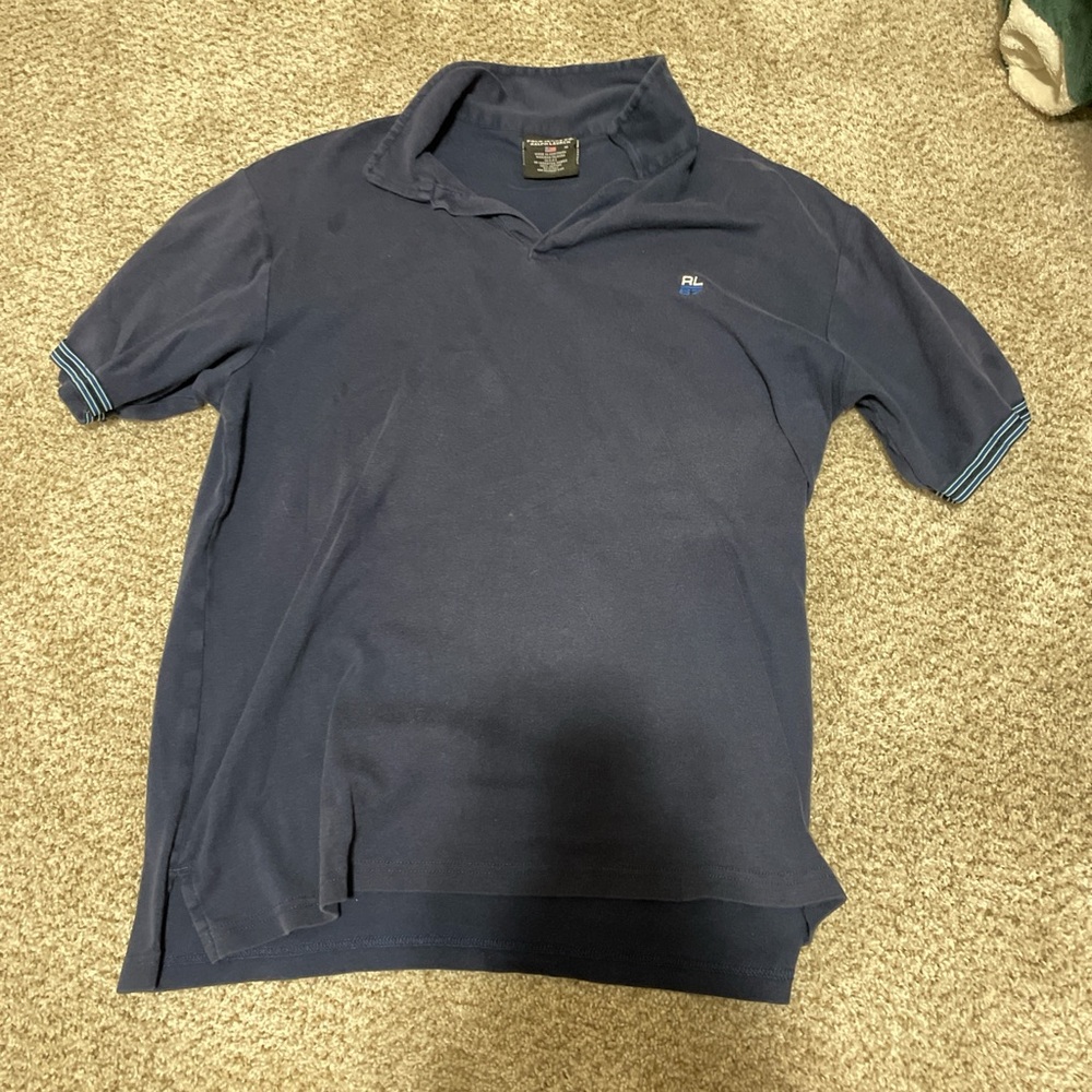 Striped sleeve Polo by Ralph Lauren Navy Blue Men's Shirt single stitched